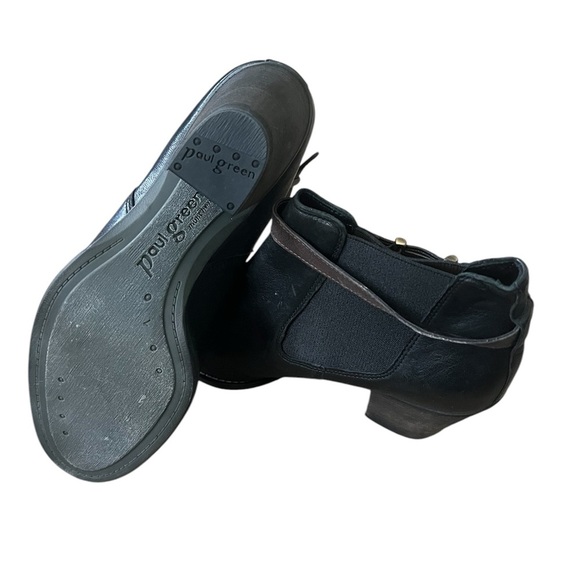 Black Leather Paul Green black leather Ankle Boots with Brown Accents - Picture 3 of 4